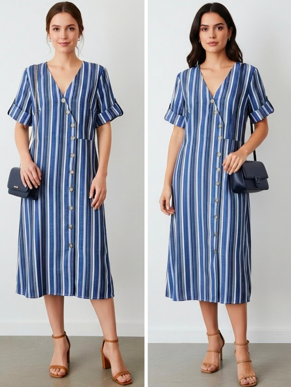 Kings Road Buttoned Down Striped Midi Dress
